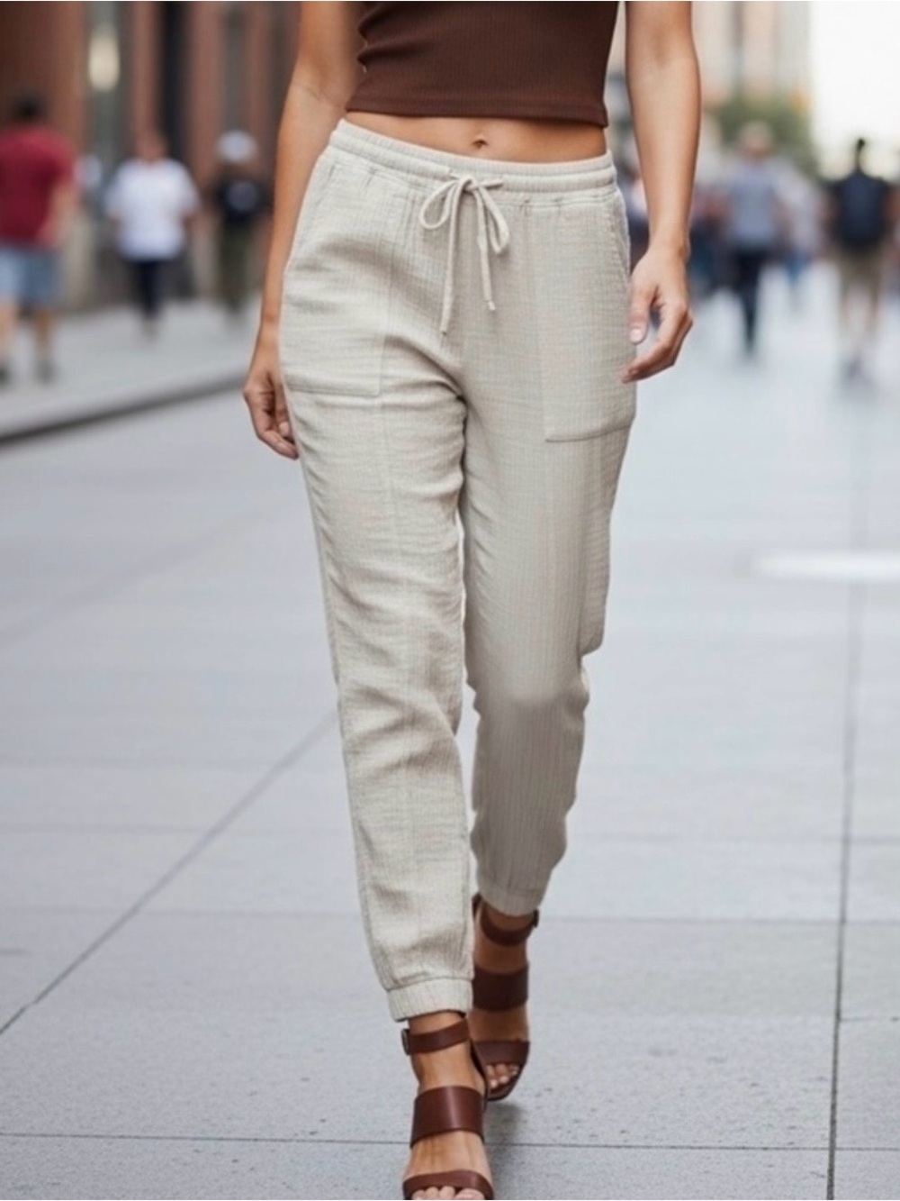 Jonathan Simkhai Fancy Jogger Pants | M | Ivory | Crinkle Utility Joggers